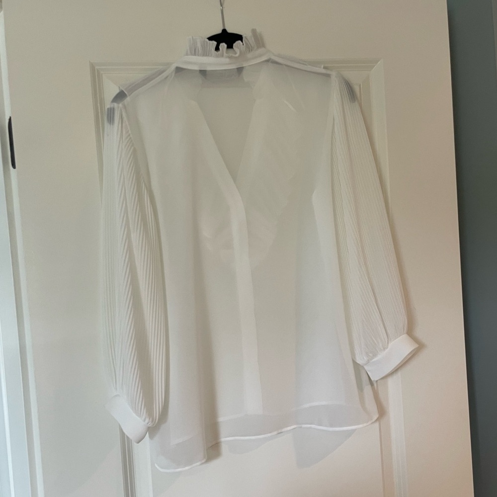 Zara sheer ruffle white blouse size XS - Picture 6 of 6
